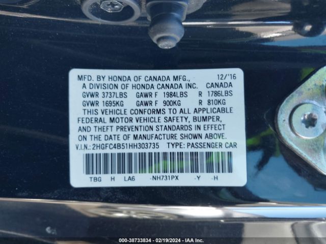 2HGFC4B51HH303735 Honda Civic Lx