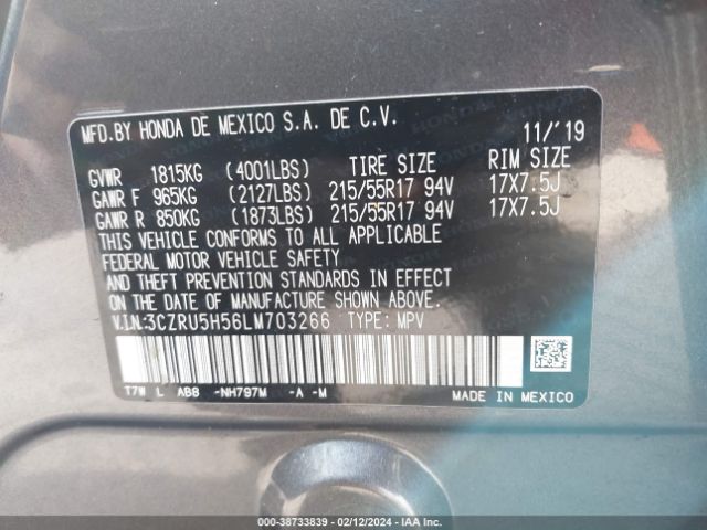 3CZRU5H56LM703266 Honda Hr-v 2wd Ex