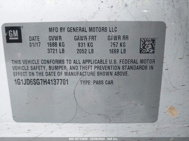 Chevrolet Sonic Lt Auto 2017 1G1JD6SG7H4137701 Image 9