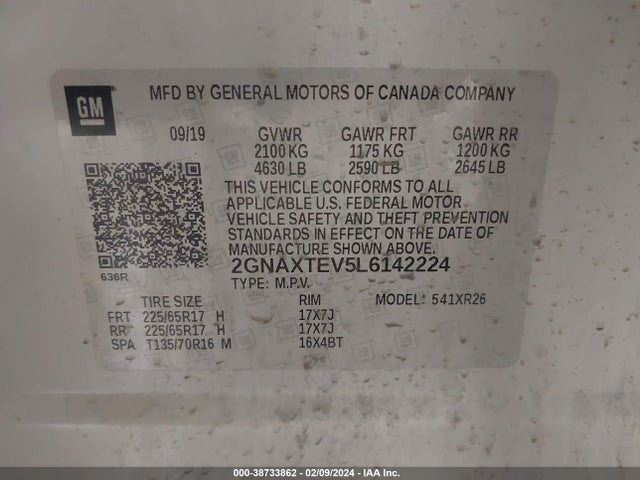 Chevrolet Equinox Awd 2fl 2020 2GNAXTEV5L6142224 Image 9