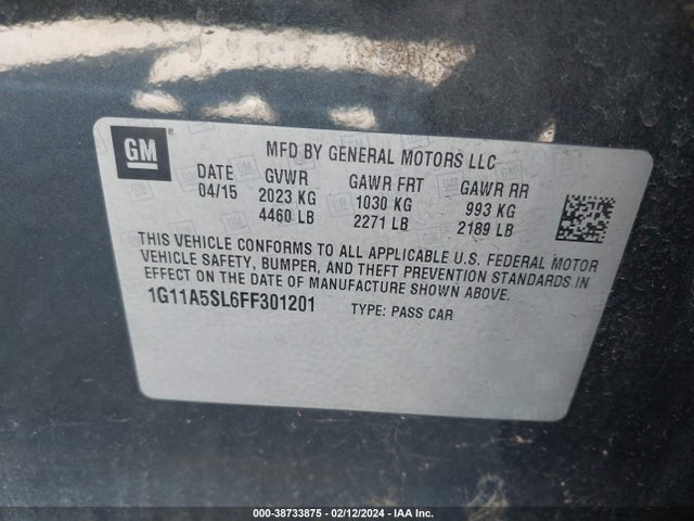 Chevrolet Malibu 1fl 2015 1G11A5SL6FF301201 Image 9