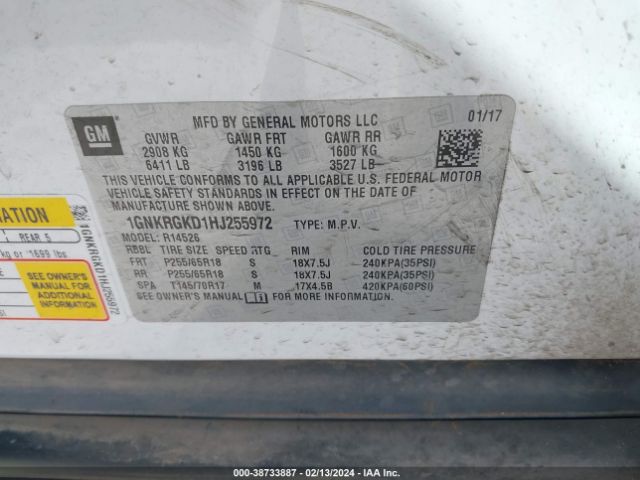 1GNKRGKD1HJ255972 Chevrolet Traverse 1lt