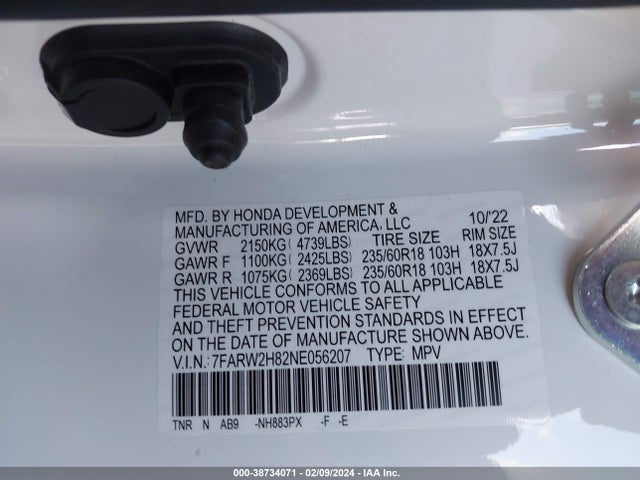 Honda Cr-v Awd Ex-l 2022 7FARW2H82NE056207 Image 9
