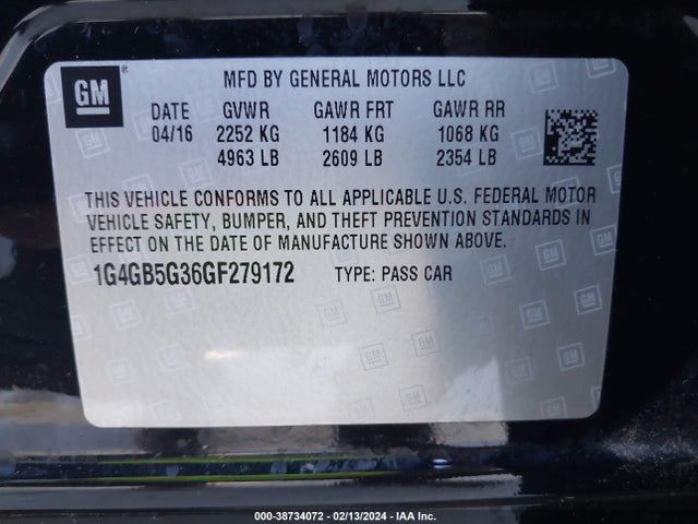 Buick Lacrosse Leather 2016 1G4GB5G36GF279172 Image 9