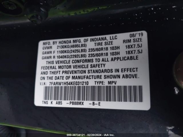 7FARW1H54KE031210 Honda CR-V EX