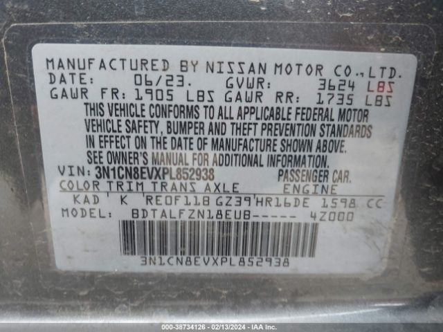 3N1CN8EVXPL852938 Nissan Versa 1.6 Sv Xtronic Cvt