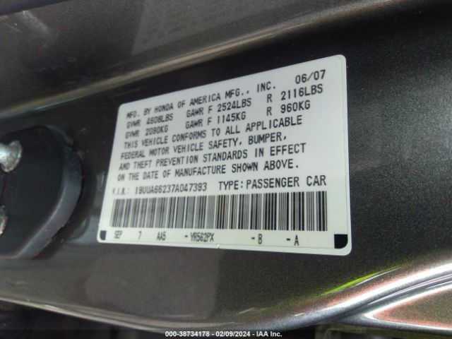 2007 ACURA TL 19UUA66237A047393 Photo 8