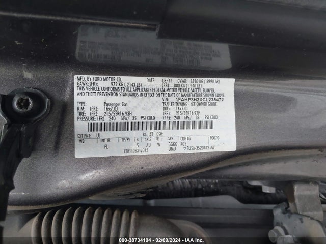 2012 FORD FOCUS SEL VIN: 1FAHP3H2XCL235472