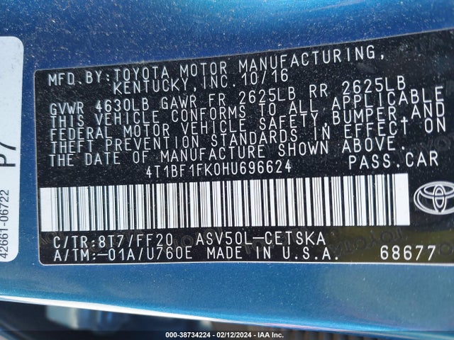 Toyota CAMRY SE 2017 4T1BF1FK0HU696624 Image 9
