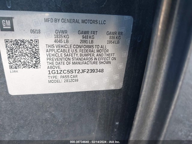 Chevrolet Malibu 1fl 2018 1G1ZC5ST2JF239348 Image 9