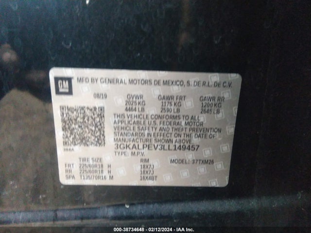 3GKALPEV3LL149457 GMC Terrain Fwd Slt