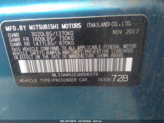 ML32A4HJ2JH006379 Mitsubishi MIRAGE SE