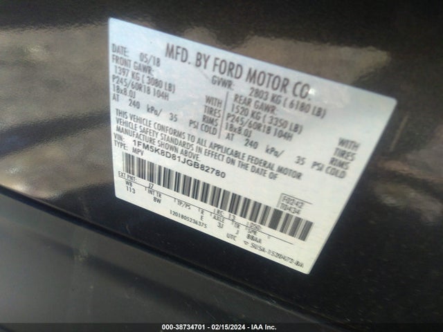 Ford EXPLORER XLT 2018 1FM5K8D81JGB82780 Image 9