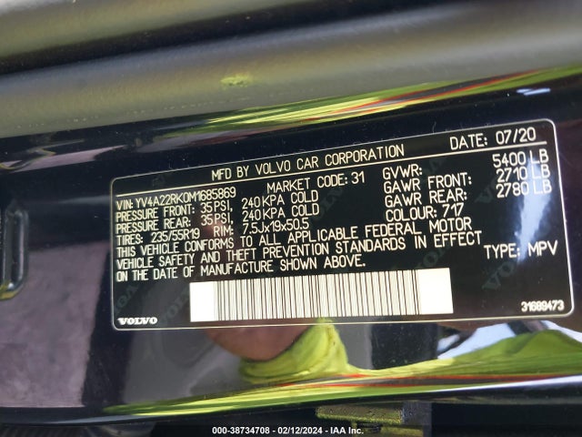 YV4A22RK0M1685869 Volvo Xc60 T6 Momentum