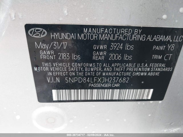 Hyundai Elantra Value Edition 2018 5NPD84LFXJH237682 Image 9