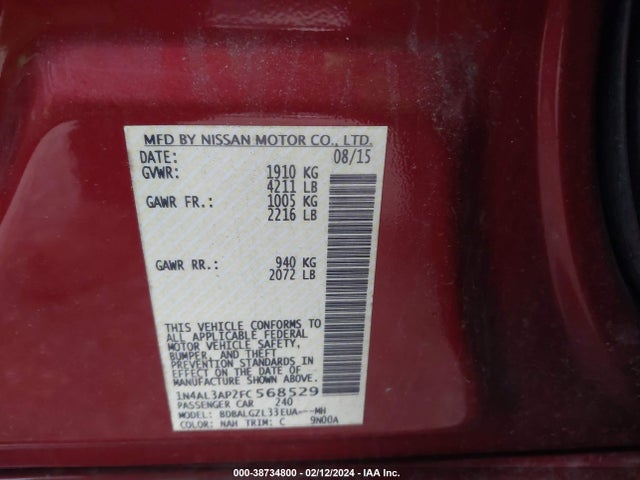 Nissan Altima 2.5 S 2015 1N4AL3AP2FC568529 Image 9