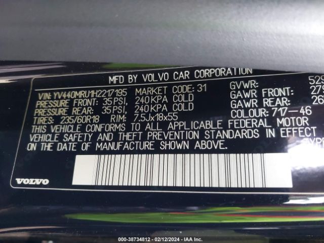 YV440MRU1H2217195 Volvo Xc60 T5 Inscription