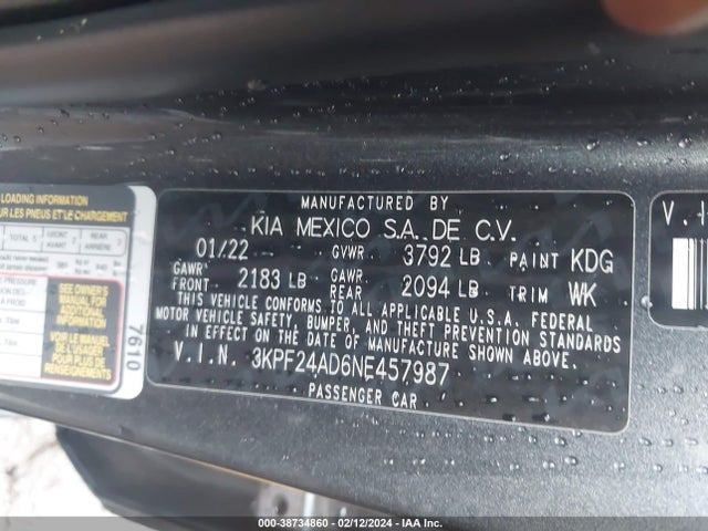 KIA Forte Lxs 2022 3KPF24AD6NE457987 Image 9