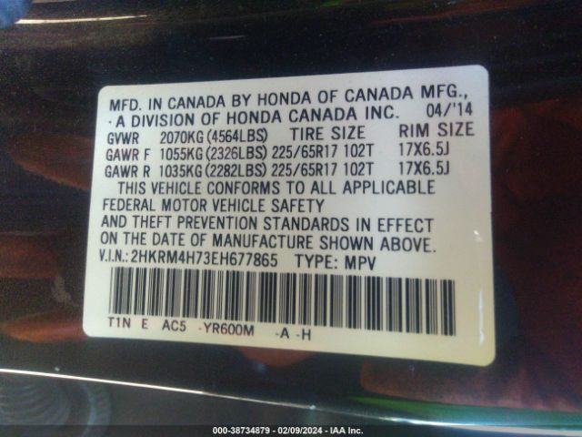 2HKRM4H73EH677865 Honda Cr-v Ex-l