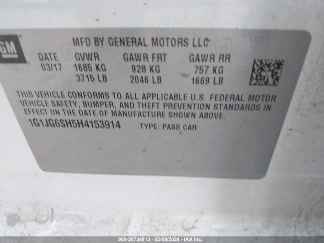 Chevrolet Sonic Lt Auto 2017 1G1JG6SH5H4153914 Image 9