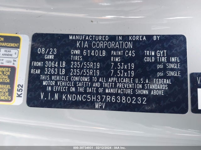 KNDNC5H37R6380232 KIA Carnival Mpv Ex