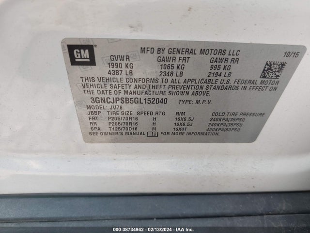 Chevrolet Trax Lt 2016 3GNCJPSB5GL152040 Image 9
