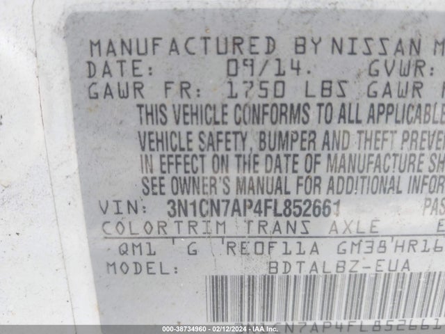 Nissan Versa 1.6 Sv 2015 3N1CN7AP4FL852661 Image 9