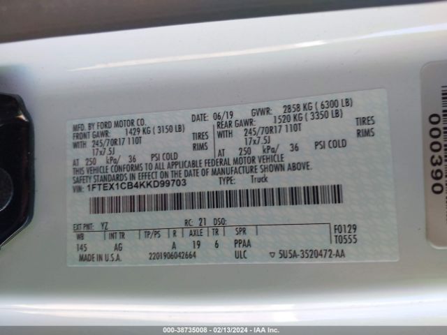 1FTEX1CB4KKD99703 Ford F-150 Xl