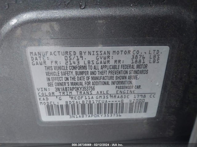 Nissan SENTRA S 2019 3N1AB7AP0KY353756 Image 9