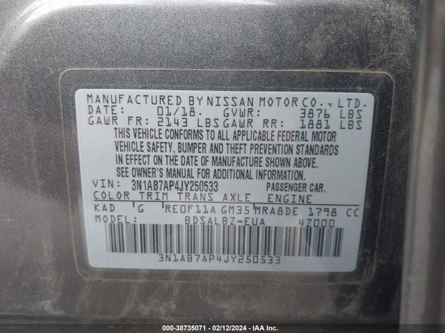 Nissan SENTRA S 2018 3N1AB7AP4JY250533 Image 9