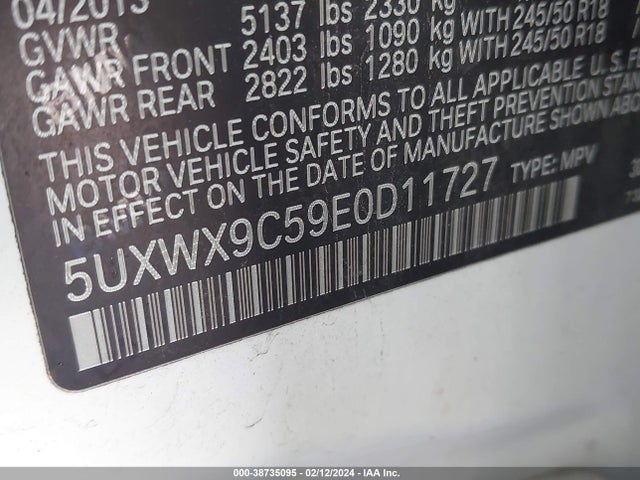 BMW X3 Xdrive28i 2014 5UXWX9C59E0D11727 Image 9