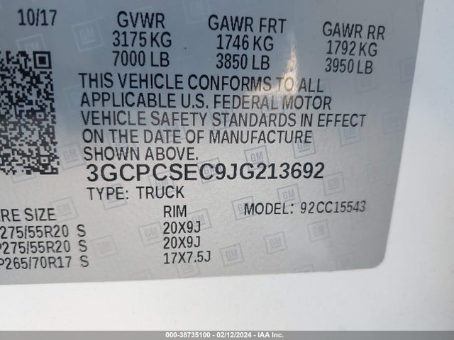 Chevrolet Silverado 1500 1lz 2018 3GCPCSEC9JG213692 Image 9