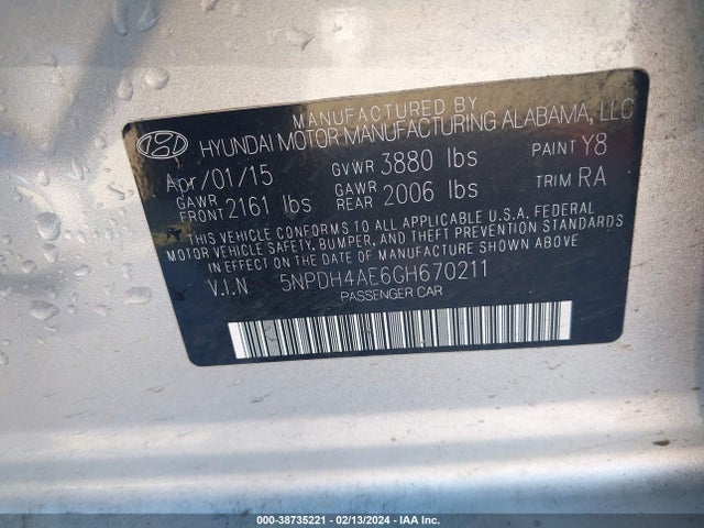 Hyundai ELANTRA SE 2016 5NPDH4AE6GH670211 Image 9