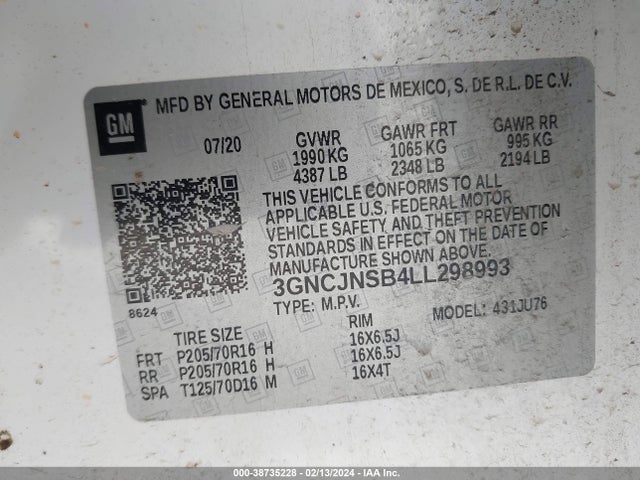 Chevrolet Trax Awd Ls 2020 3GNCJNSB4LL298993 Image 9