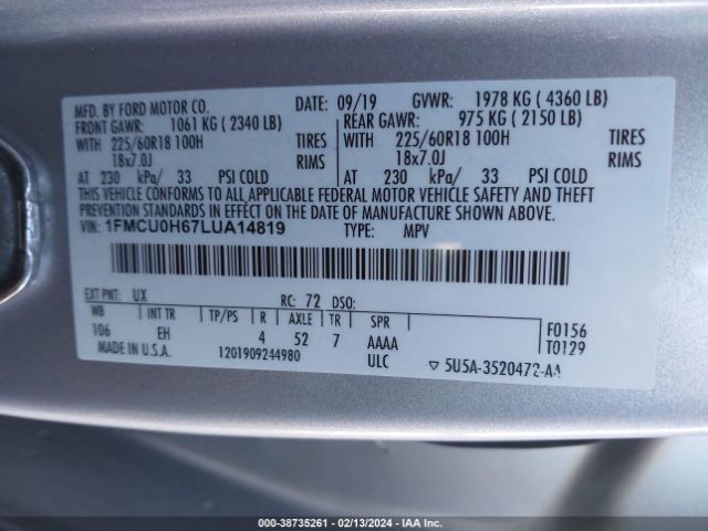 2020 FORD ESCAPE 1FMCU0H67LUA14819 Photo 8