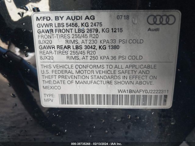 WA1BNAFY0J2222311 Audi Q5 2.0t Premium