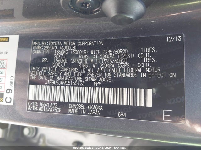Toyota 4runner Limited 2014 JTEBU5JR9E5165123 Image 9