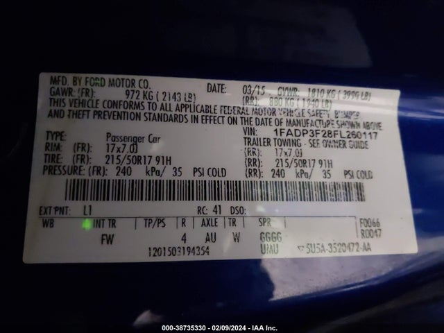 Ford FOCUS SE 2015 1FADP3F28FL260117 Image 9