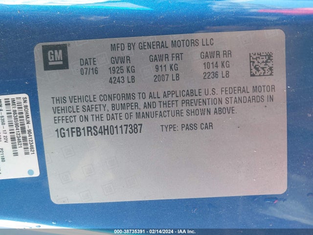 Chevrolet Camaro 1lt 2017 1G1FB1RS4H0117387 Image 9