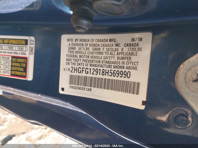 2008 HONDA CIVIC EX-L VIN: 2HGFG12918H569990