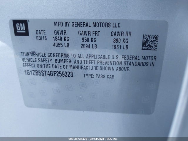 Chevrolet MALIBU LS 2016 1G1ZB5ST4GF259323 Image 9