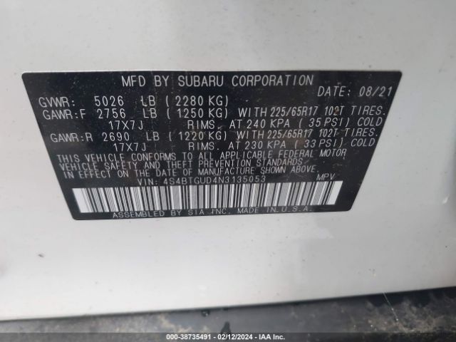 4S4BTGUD4N3135053 Subaru Outback Wilderness
