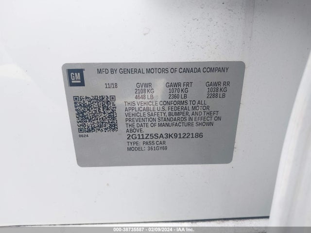 Chevrolet IMPALA LT 2019 2G11Z5SA3K9122186 Image 9