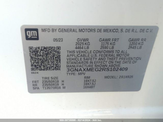 3GNAXMEG2RS102409 Chevrolet Equinox Fwd Rs