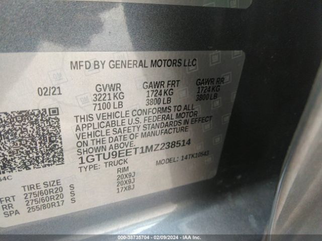 1GTU9EET1MZ238514 GMC Sierra 1500 4wd  Short Box At4