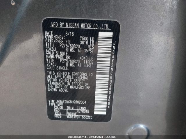 JN8AY2NC8H9502004 Nissan Armada Sl