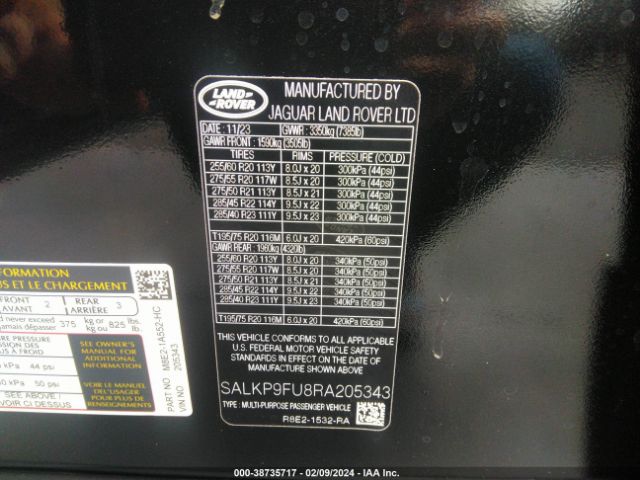SALKP9FU8RA205343 Land Rover Range Rover P400 Se