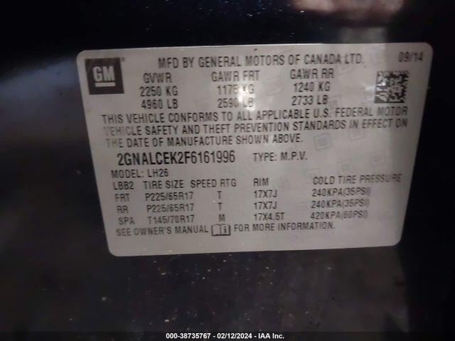 Chevrolet Equinox 2lt 2015 2GNALCEK2F6161996 Image 9