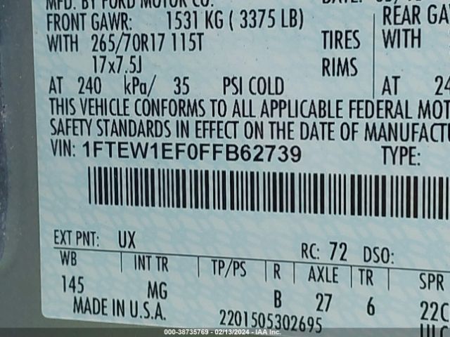 1FTEW1EF0FFB62739 Ford F-150 Xlt