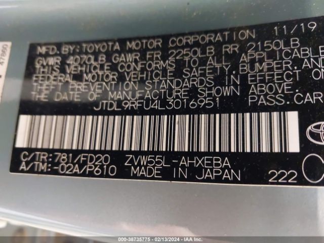 JTDL9RFU4L3016951 Toyota Prius Le Awd-e